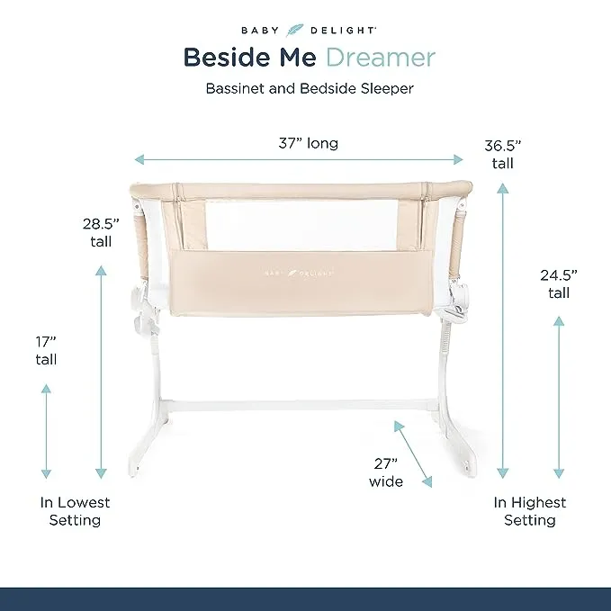 Baby Delight Extra Tall Beside Me Dreamer Bassinet | Bedside Sleeper | 8-Position Height Adjustment | Flax