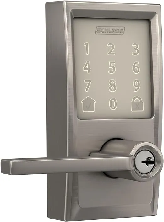 Schlage FE789WBCEN619LAT Encode Smart WiFi Lever with Latitude Lever and Century Trim Finish: Satin Nickel