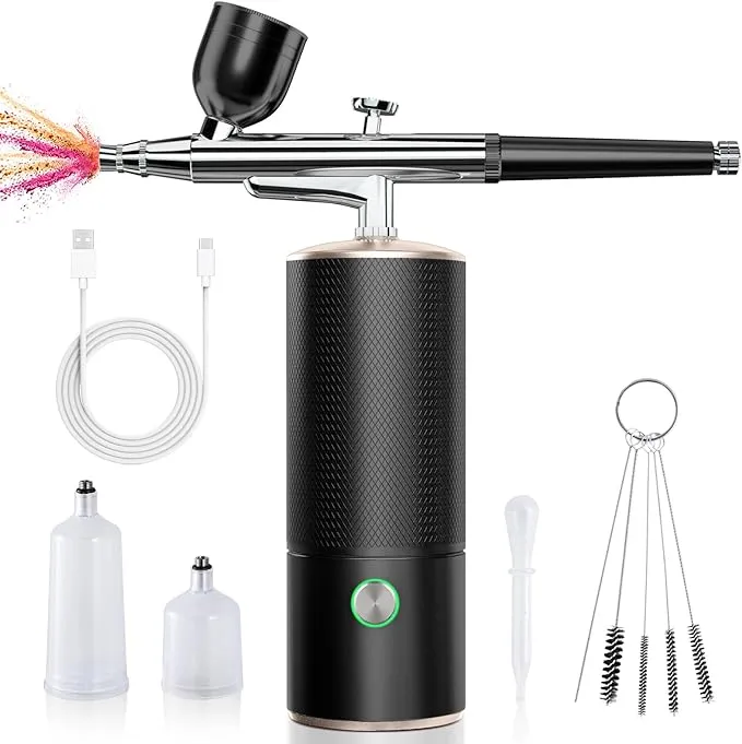 Airbrush Kit with Compressor, 30PSI Rechargeable Cordless Airbrush Gun, Auto Handheld Airbrush Set, Protable Air Brush for Nail Art, Makeup, Barber, Model Painting, Cake