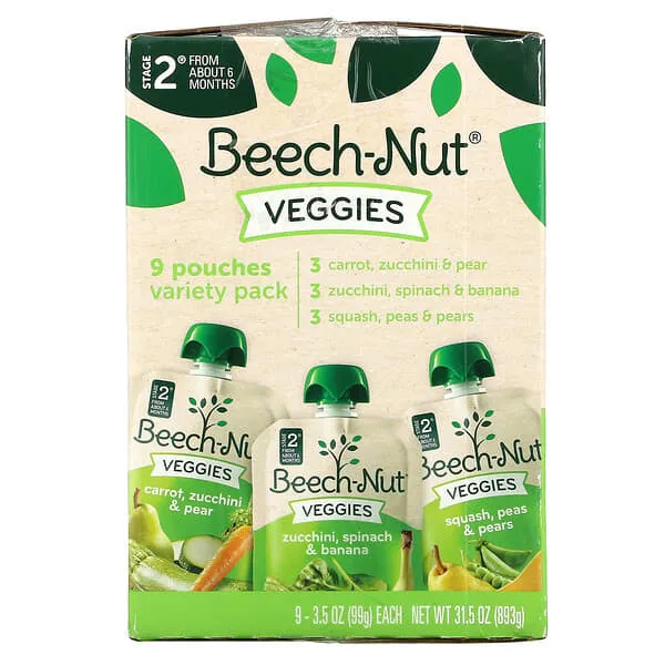 Beech-Nut Veggies, Stage 2 (from About 6 Months) - 9 pack, 3.5 oz pouches