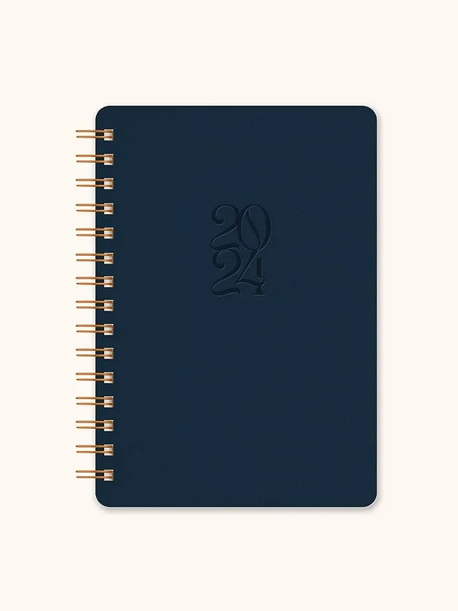 Orange Circle Studio | 2023-2024 Cambridge Blue Agatha Planner, 17-Month Planner, Tabbed Spiral Calendar Book with Yearly, Monthly, & Weekly Date Views - (Cambridge Blue Planner)