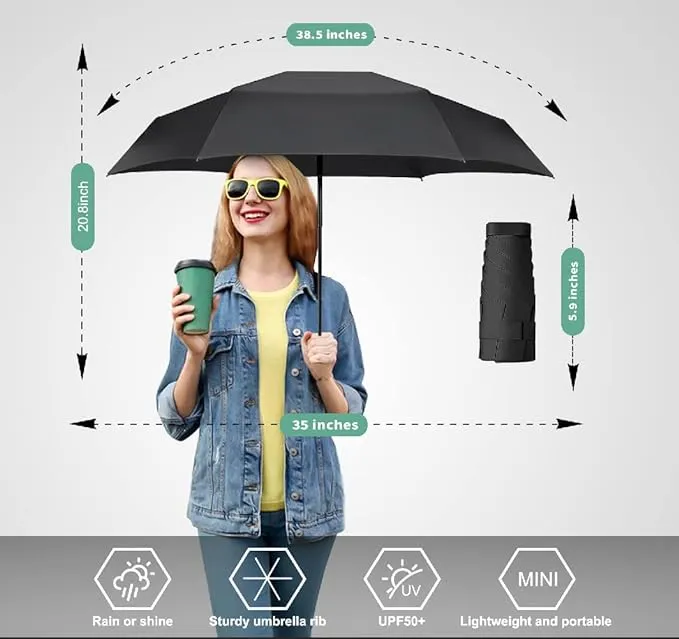 LEAGERA Mini Umbrella For Purse - Open Diameter 35inch, Small Travel Umbrella Compact Mini Waterproof Umbrellas for Rain, Suitable for Women Purse and Pocket, Manual-OpeningLEAGERA Mini Umbrella For Purse - Open Diameter 35inch, Small Travel Umbrella Com