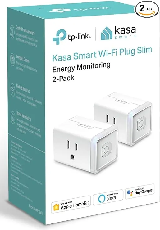 Kasa Smart KP125P2 Plug Mini 15A, Apple HomeKit Supported, Smart Outlet Works with Siri, Alexa & Google Home, No Hub Required, UL Certified, Scheduling, Timer, 2.4G WiFi Only, 2-Pack, White