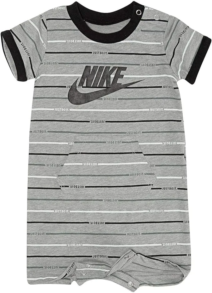 Nike Baby Boy Romper ~ Gray &amp; Black ~ Striped ~