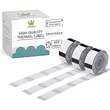 Label Maker Tape - D30 Transparent Clear Label, Waterproof Thermal Printer Label, 14x30mm/0.55x1.18inch for Name Price Classification, Compatible with Memoking/Phomemo D30 Label Maker, 3 Rolls