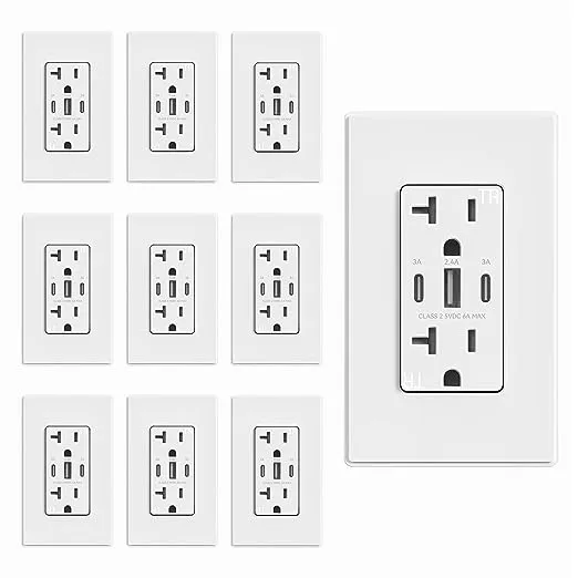 ELEGRP USB Outlets, 30W 6.0 Amp USB C Outlets Receptacles, 3-Port USB Wall Outlet ...