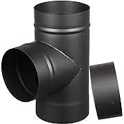 AllFuel HST Tee with Cleanout Cap for 6" Diameter Black Single Wall Stove PipeAllFuel HST Tee with Cleanout Cap for 6" Diameter Black Si…