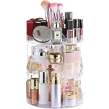 Cq acrylic 360 Degree Rotating Makeup Organizer Countertop For Vanit,Adjustable Make up Holder Height,Clear Plastic Spinning Skincare Organizer for Skin Care Beauty Product Bathroom Organizer,1Pcs