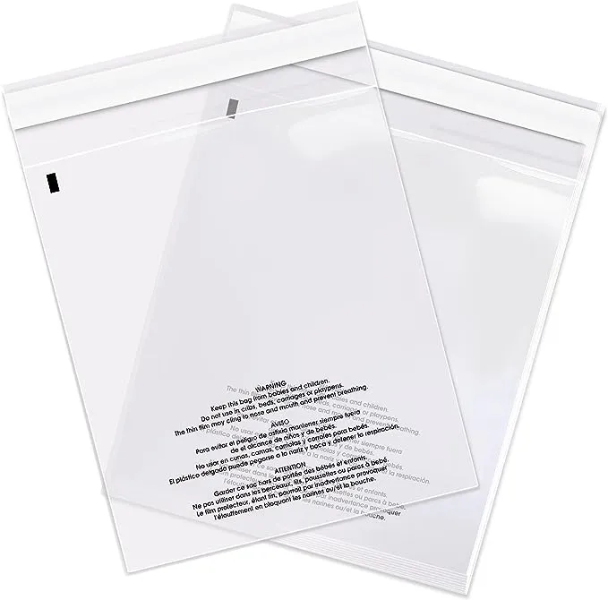 Spartan Industrial - 11" X 14" (1000 Count) Self Seal Clear Poly Bags with Suffocation Warning for Packaging, T Shirts & WFM - Permanent Adhesive