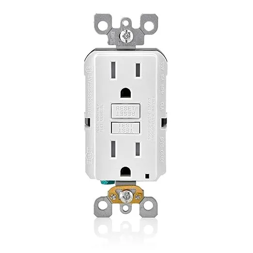 Leviton GFTR1-W Self-Test SmartlockPro Slim GFCI Tamper-Resistant Receptacle with LED Indicator, Wallplate Included, 15-Amp, White, 1-Pack