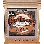 Ernie Ball Earthwood Light Phosphor Bronze Acoustic Guitar Strings 3 Pack, 11-52