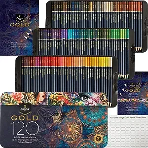 Castle Art Supplies Gold Standard 120 Coloring Pencils Set | Quality Oil-Based Colored Cores Stay Sharper, Tougher Against Breakage | for Adult