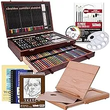 102-Piece Deluxe Wooden Art Supply Set - 24 Watercolors, 17 Brushes, 24 Colored Pencils, Sketch Pads