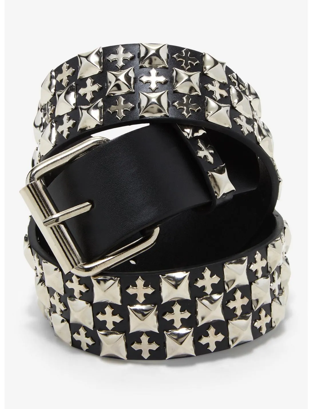 Double Row Cross Stud Genuine Leather Belt Punk Goth Thrash Metal Style