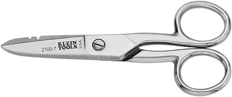 Klein Tools 2100-7 Electrician Scissors for Home Theater, Datacom, Telecom, Cuts, Crimps, Strips, Nickel Plated