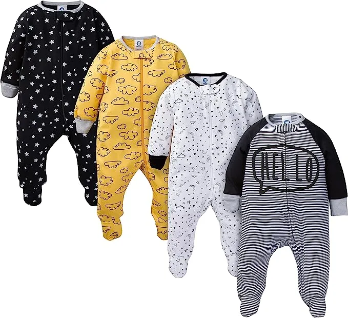 Gerber Baby Boy Sleep 'n Play Pijama com pés, pacote com 4