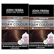 John Frieda Precision Foam Hair Color, Light Natural Brown 6N, Full-Coverage Hair Color Kit, with Thick Foam for Deep Color Saturation (Pack of 2)