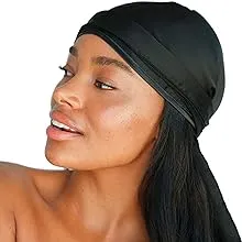 Kitsch Satin Durags for Men and Women - Softer Than Silk Head Scarf for Sleeping or can be use as Wave Cap | Satin Hair Wrap | Satin Sleep Cap & Satin Bonnet Hair Cap with Tie - Black