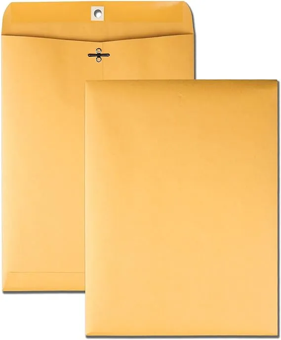 9 x 12 Clasp Envelopes, Deeply Gummed Flaps for Permanent Secure Seal, 28 lb. Brown Kraft, 100 per Box