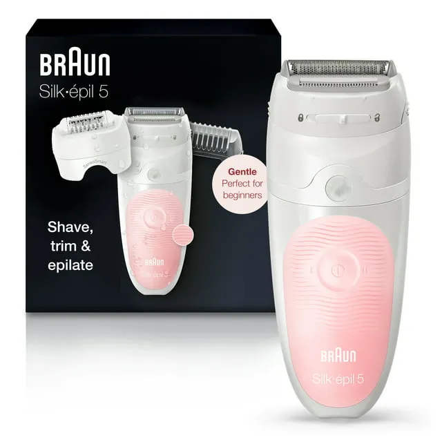 Braun Silk-epil 5 5-620 Epilator for Women for Gentle Hair Removal, White/Pink