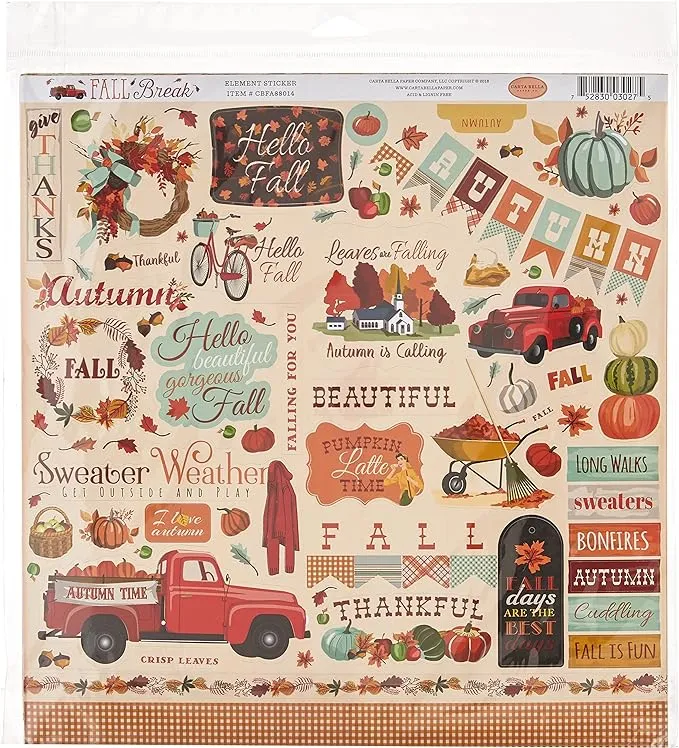 Carta Bella Paper Company Fall Break Collection Paper Kit, Orange/Yellow/Blue/Brown/Tan/Red