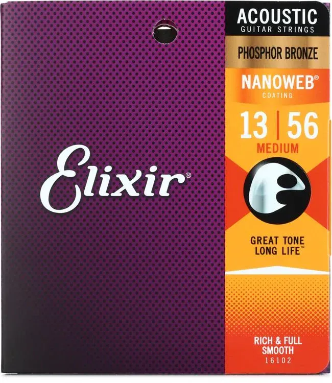 Elixir Nanoweb Medium Phosphor Bronze Acoustic Guitar Strings