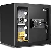 Kavey 1.6 Cub Safe Box, Fireproof Safe with Backlit Touch Screen Keypad and Dual Alarm System, Money Safe With Mute Function and LED Light, Safe for Money Documents ValuablesKavey 1.6 Cub Safe Box, Fireproof Safe with Backlit T…