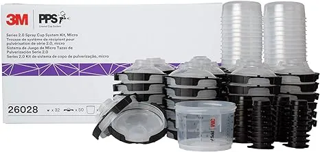 3M PPS 2.0 Spray Gun Cup, Lids and Liners Kit, 26114, Mini, 6 Ounces, 200-Micron Filter, Use for Cars, Furniture, House and More, 1 Paint Cup, 50 Disposable Lids and Liners, 32 Sealing Plugs, White