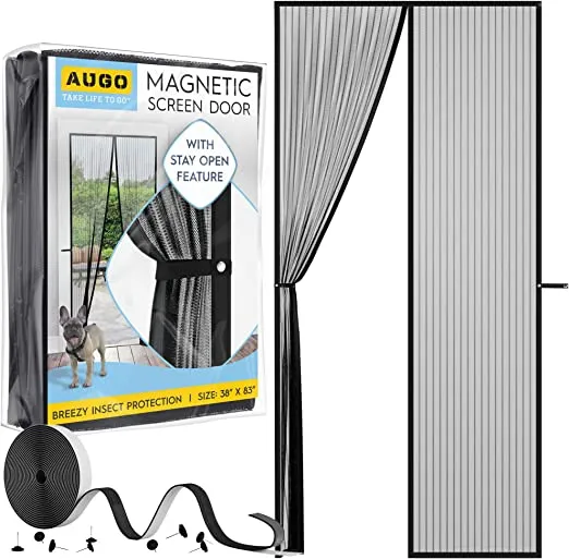 AUGO Magnetic Screen Door - Self Sealing, Heavy Duty, Hands Free Mesh Partition Keeps Bugs Out - Pet and Kid Friendly - Patent Pending Keep Open Feature - 34 Inch x 81 Inch