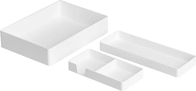 Amazon Basics Plastic Desk Organizer Bundle- Accessory Tray/Half Accessory Tray/Small Tray, White