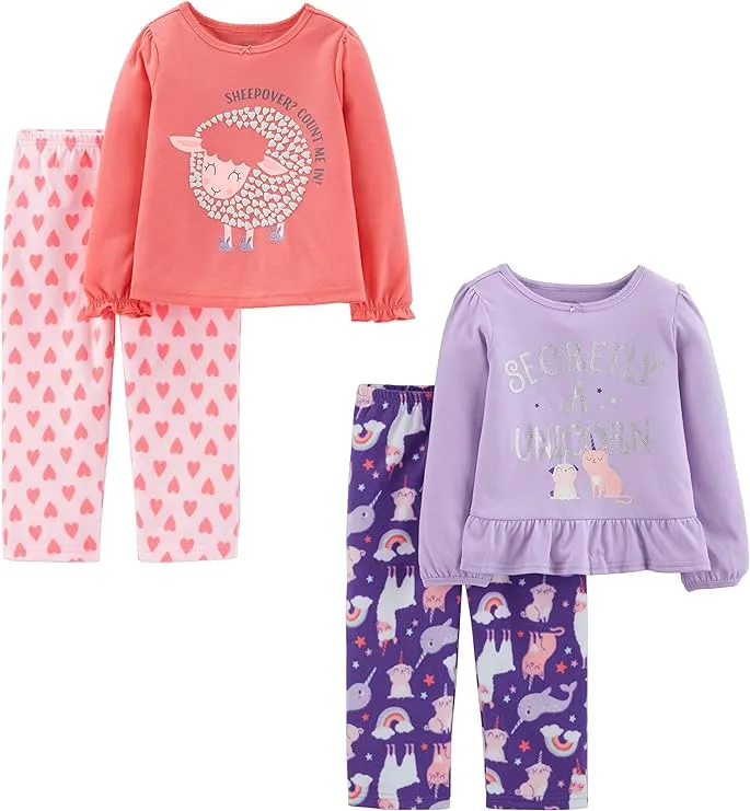 Simple Joys by Carter's Girls' 4-Piece Pajama Set (Cotton Top & Fleece Bottom)