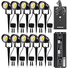 SUNVIE 12W Low Voltage LED Landscape Lights with Connectors, Outdoor 12V Super Warm White (900LM) Waterproof Garden Pathway Lights Wall Tree Flag Spotlights with Spike Stand (10 Pack with Connector)