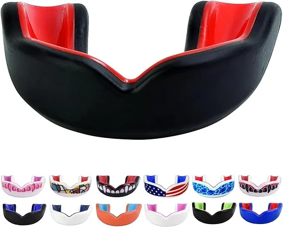 Oral Mart Sports Youth Mouth Guard for Kids (USA Flag & 3 Fangs & 15 Best Colors) | Youth Mouthguard (BPA Free) Football, MMA, Karate, Flag Football, Rugby, Boxing, BJJ, Hockey (/w Vented Case) (Youth, Strapless)