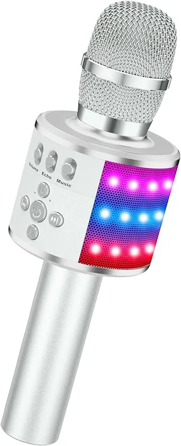 BONAOK Bluetooth Wireless Karaoke Microphone with LED Lights,4-in-1 Portable Handheld Mic with Speaker Karaoke Player for Singing Home Party Birthday Gift for Kids Adults Girls Q78(Space Gray)