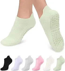 6 Pairs Grip Pilates Socks for Women, Non-slip Yoga Athletic Socks for Barre Ballet Barefoot Workout Hospital