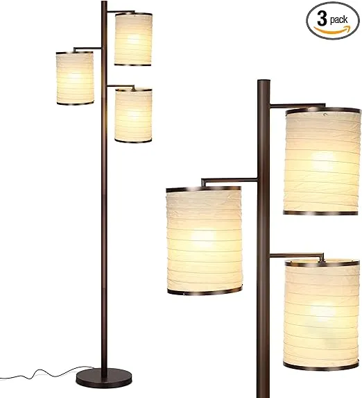 Brightech Floor Lamp Oil BrushBronze Modern 3Light Led Round+3Fabric Drum Shades