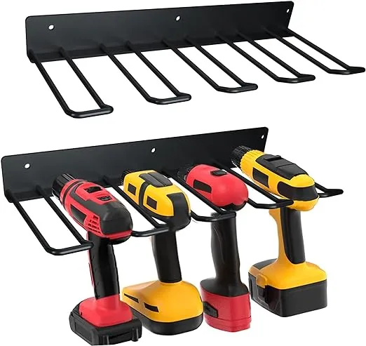 Electric Drill Storage Rack, 2PCS Heavy Duty Metal Wall Mounts, Holds 4 Drills, Compact Storage for Garage or Workshop