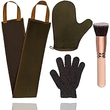 4 Pack Self Tanning Mitt Applicator Kit, with Self Tanner Mitt, Self Tan Back Applicator, Exfoliating Glove, Flat Top Face Tanner Brush, Tan mit for Self Sunless Tanner (black)