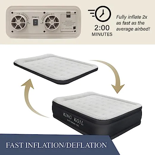 King Koil Luxury Twin Air Mattress with Built-in High Speed Pump for Camping, Home & Guests - 20” Twin Size Airbed Luxury Inflatable Blow Up Mattress Waterproof