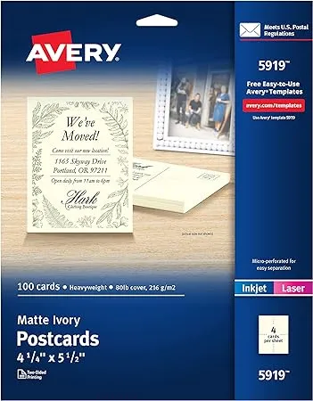 Avery 5919 Postcard, 4UP, Ivy, PK100