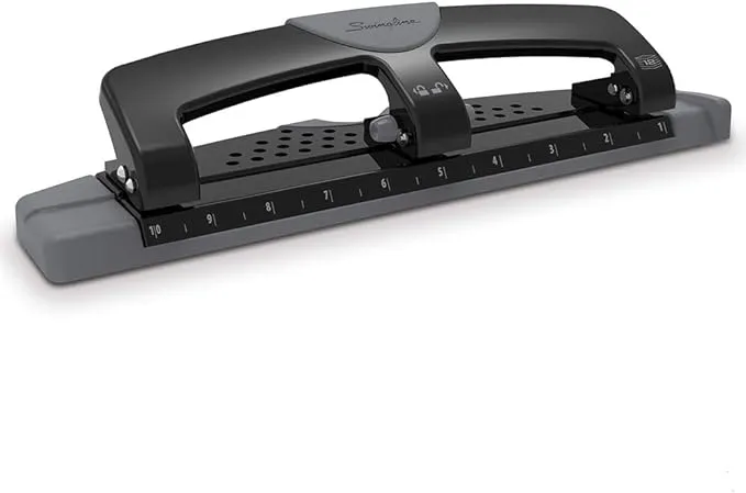 Swingline 3 Hole Punch, Desktop Puncher for Binder, 20 Sheet Punch Capacity, SmartTouch, Black/Silver (74133)