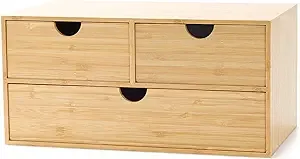 Wisuce Bamboo Desk Organizer - Mini Bamboo Desk Drawer Tabletop Storage Organization Box for Office Home Toiletries Supplies (3 drawer)