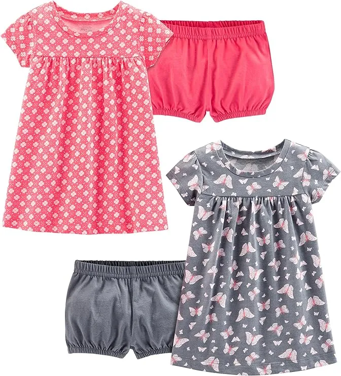 Simple Joys by Carter's - Conjunto de vestido de manga corta y sin mangas para niña, paquete de 2