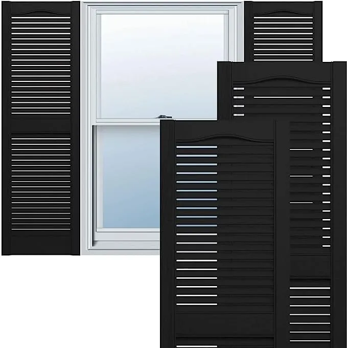 Ekena Millwork LL1S14X03600BL 14 1/2"W x 36"H Lifetime Vinyl, Standard Cathedral Top Center Mullion, Open Louver Shutters, w/Installation Shutter-Lok'