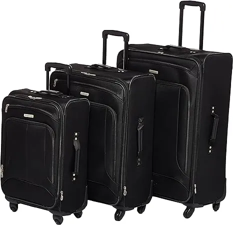 American Tourister Pop Max Softside Luggage with Spinner Wheels, Black, 3-Piece Set (21/25/29)