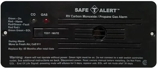 Safe-T-Alert by MTI Industries 35-742-BL Dual LP/CO Battery Powered Alarm - 12V, 35 Series Flush Mount, Black