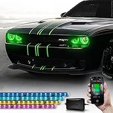 OPT7 Aura Pro Halo Light DRL for 08-23 Dodge Challenger, Bluetooth RGB Full Color Spectrum Demon Eye, Angel Eye Kit, Easy Installation, App Enabled iOS & Android