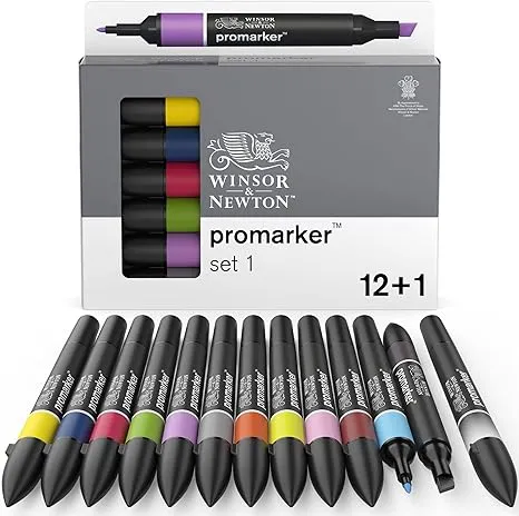 Winsor & Newton, Promarker, Skin Tones I, Set of 6, Alcohol Based Dual Tip Markers