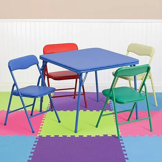 Flash Furniture Kids Colorful 5-Piece Folding Table and Chair Set, Assorted Colors