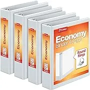 Cardinal 1.5 Inch 3 Ring Binder, Round Ring, White, 4 Pack, Holds 350 Sheets (79517)Cardinal 1.5 Inch 3 Ring Binder, Round Ring, White, 4 Pack, Holds 350 Sheets (79517)